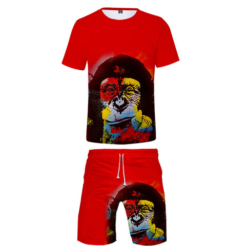 Image of Men's 3D Print Cartoon Orangutan T-Shirt and Shorts Two-piece Set 3 Colors
