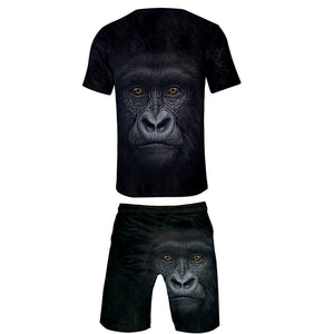 Men‘s Fashionable Black 3D Print Orangutan T-Shirt and Shorts Two-piece Set