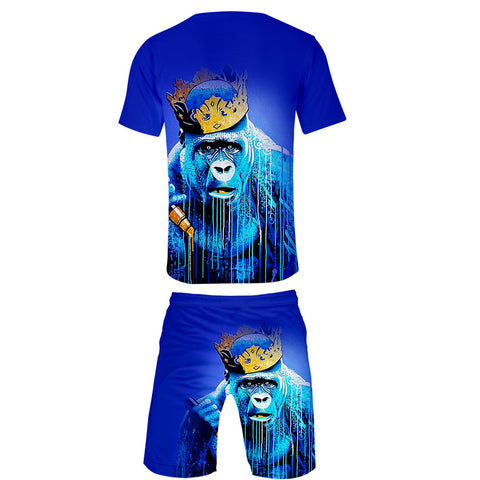 Image of Men's 3D Print Cartoon Orangutan T-Shirt and Shorts Two-piece Set 3 Colors