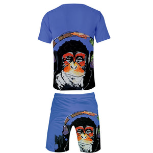 Men's 3D Print Cartoon Orangutan T-Shirt and Shorts Two-piece Set 3 Colors