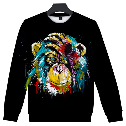 Image of Unisex Fashionable Black 3D Print Cartoon Orangutan Sweatshirts