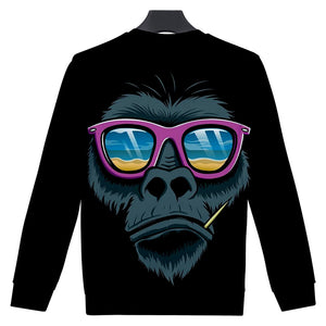 Unisex Fashionable Black 3D Print Cartoon Orangutan Sweatshirts