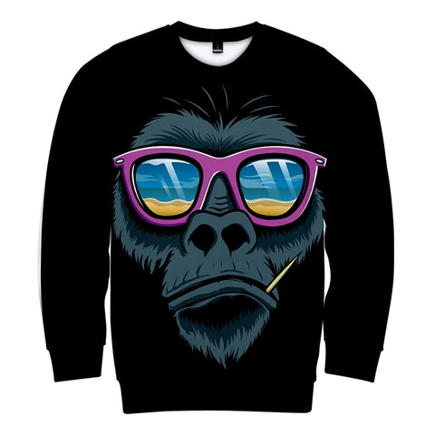 Image of Unisex Fashionable Black 3D Print Cartoon Orangutan Sweatshirts