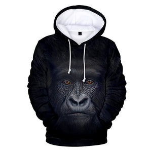 Unisex Fashionable Black 3D Print Orangutan Pullover Hoodies