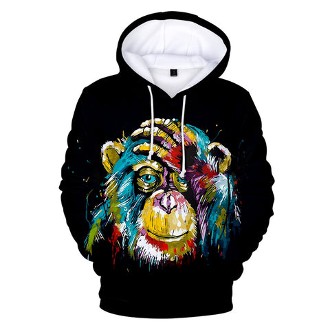 Image of Unisex Fashionable Black 3D Print Cartoon Orangutan Pullover Hoodies