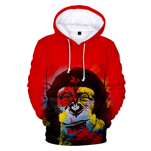 Image of Unisex Fashionable 3 Colors 3D Print Cartoon Orangutan Pullover Hoodies