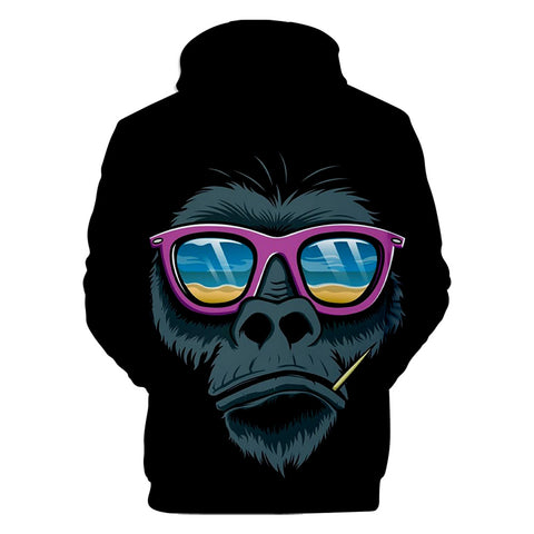 Image of Unisex Fashionable Black 3D Print Cartoon Orangutan Pullover Hoodies