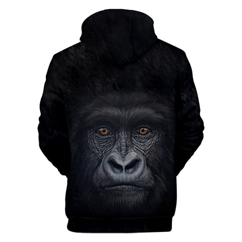 Image of Unisex Fashionable Black 3D Print Orangutan Pullover Hoodies