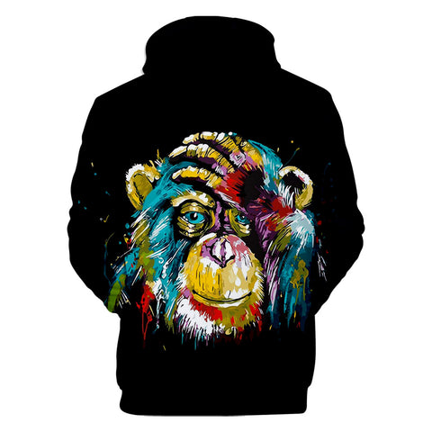 Image of Unisex Fashionable Black 3D Print Cartoon Orangutan Pullover Hoodies