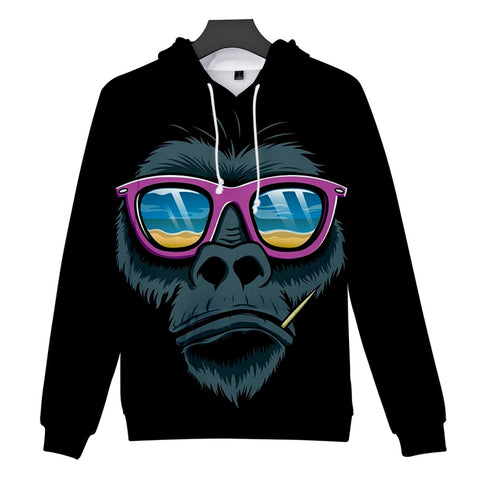 Image of Unisex Fashionable Black 3D Print Cartoon Orangutan Pullover Hoodies