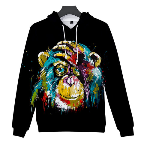 Image of Unisex Fashionable Black 3D Print Cartoon Orangutan Pullover Hoodies