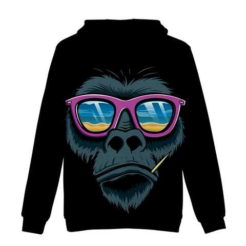 Image of Unisex Fashionable Black 3D Print Cartoon Orangutan Pullover Hoodies