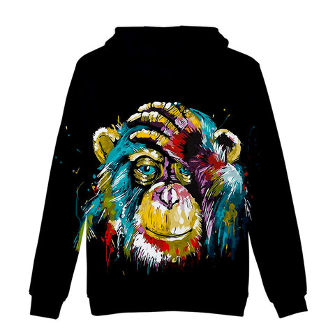 Image of Unisex Fashionable Black 3D Print Cartoon Orangutan Pullover Hoodies