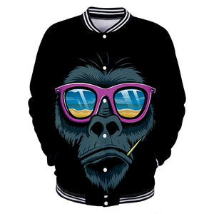 Unisex Fashionable Black 3D Print Cartoon Orangutan Baseball Uniform