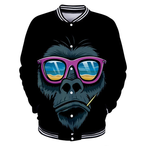 Image of Unisex Fashionable Black 3D Print Cartoon Orangutan Baseball Uniform
