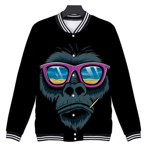 Image of Unisex Fashionable Black 3D Print Cartoon Orangutan Baseball Uniform