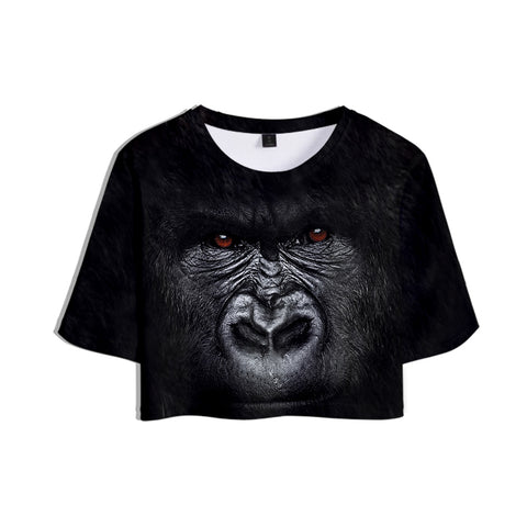 Image of Women's Fashionable Black 3D Print Orangutan Short T-shirt and Shorts Two-piece Set