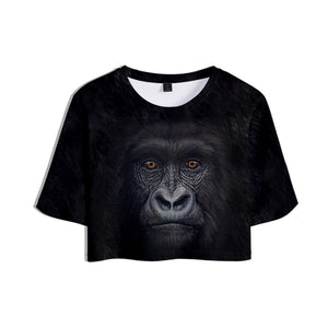 Women's Fashionable Black 3D Print Orangutan Short T-shirt and Shorts Two-piece Set