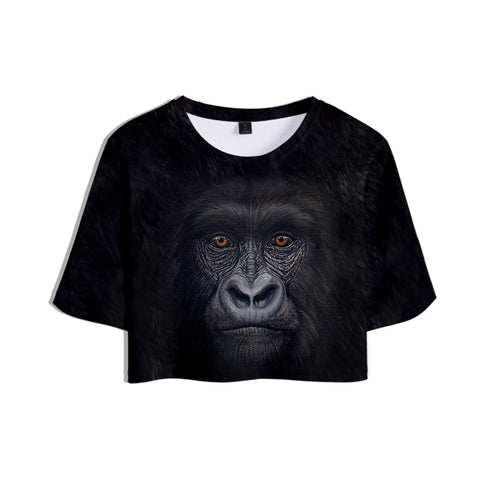 Image of Women's Fashionable Black 3D Print Orangutan Short T-shirt and Shorts Two-piece Set