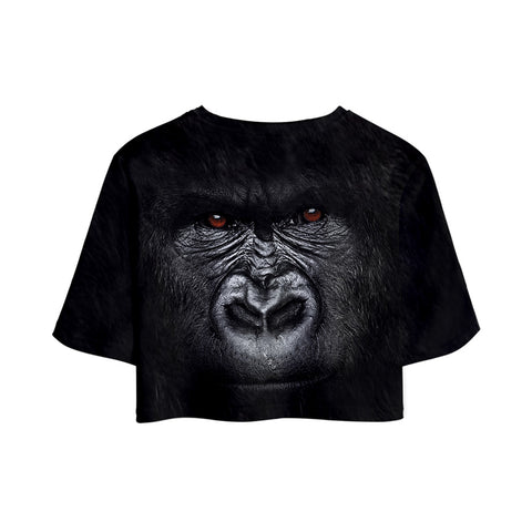 Image of Women's Fashionable Black 3D Print Orangutan Short T-shirt and Shorts Two-piece Set