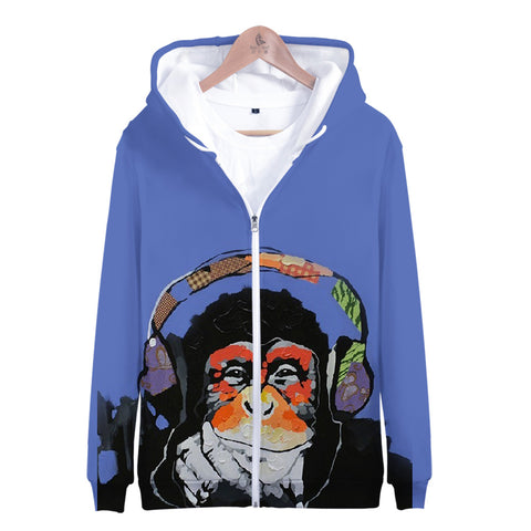 Image of Unisex Fashionable 3 Colors 3D Print Cartoon Orangutan Zip Up Jacket