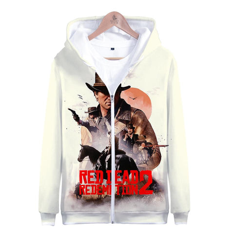 Image of Red Dead Redemption 2 Hoodies - Red Dead Redemption 2 Game Icon White 3D Hoodie