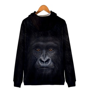 Unisex Fashionable Black 3D Print Orangutan Zip Up Jacket