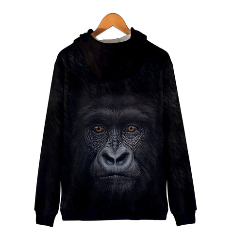 Image of Unisex Fashionable Black 3D Print Orangutan Zip Up Jacket