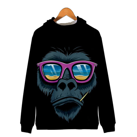 Image of Unisex Fashionable Black 3D Print Cartoon Orangutan Zip Up Jacket