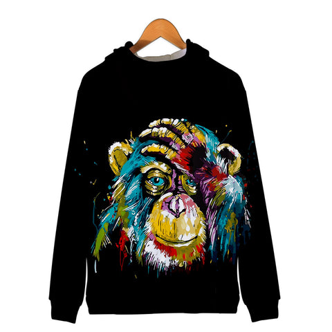 Image of Unisex Fashionable Black 3D Print Cartoon Orangutan Zip Up Jacket