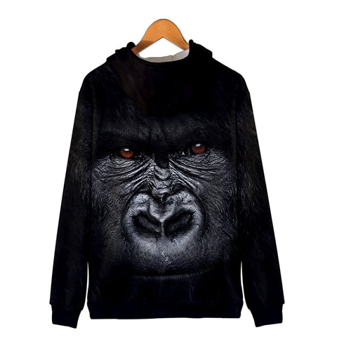 Image of Unisex Fashionable Black 3D Print Orangutan Zip Up Jacket