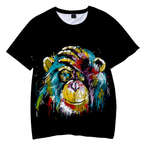 Image of Children's Fashionable Black 3D Print Cartoon Orangutan T-shirt
