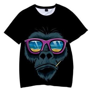 Children's Fashionable Black 3D Print Cartoon Orangutan T-shirt