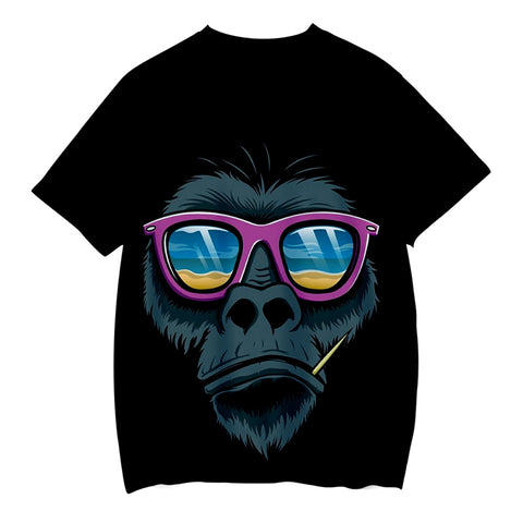 Image of Children's Fashionable Black 3D Print Cartoon Orangutan T-shirt
