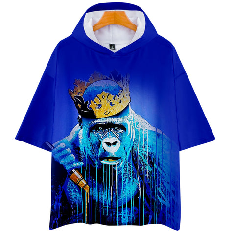 Image of Fashionable 3 Colors 3D Print Cartoon Orangutan Half Sleeve Hoodie