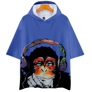 Fashionable 3 Colors 3D Print Cartoon Orangutan Half Sleeve Hoodie