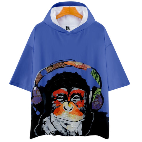 Image of Fashionable 3 Colors 3D Print Cartoon Orangutan Half Sleeve Hoodie