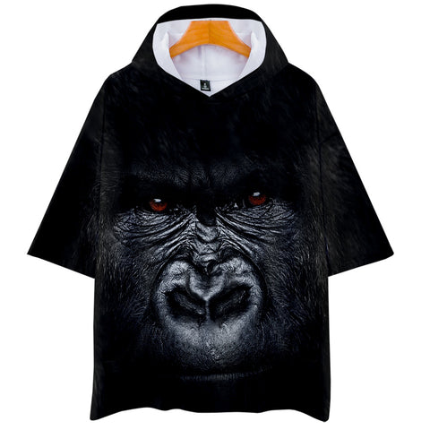 Image of Fashionable Unisex Black 3D Print Orangutan Half Sleeve Hoodie