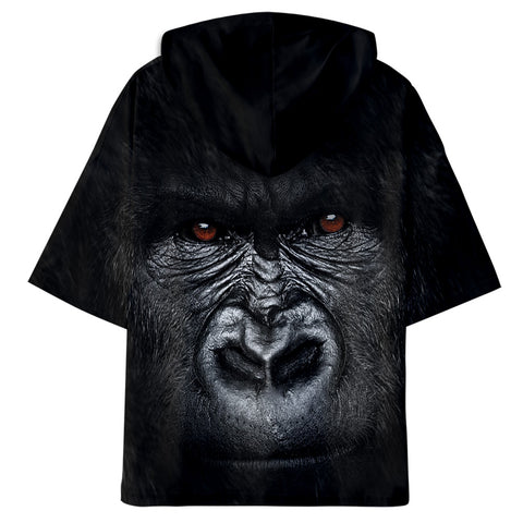 Image of Fashionable Unisex Black 3D Print Orangutan Half Sleeve Hoodie