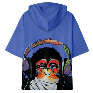 Fashionable 3 Colors 3D Print Cartoon Orangutan Half Sleeve Hoodie