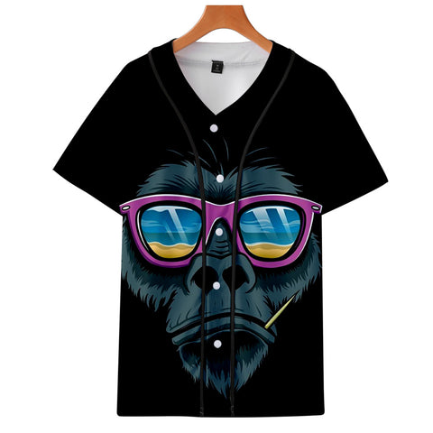 Image of Men‘s Fashionable Black 3D Print  Cartoon Orangutan Baseball T-Shirt