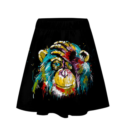Image of Women's Fashionable Black 3D Print Cartoon Orangutan Short Skirt