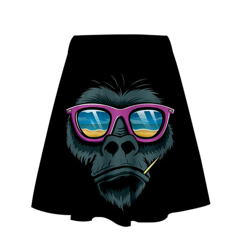 Image of Women's Fashionable Black 3D Print Cartoon Orangutan Short Skirt