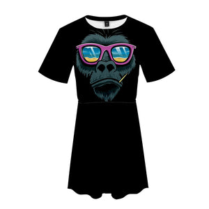 Women's Fashionable Black 3D Print Cartoon Orangutan Dress