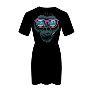 Women's Fashionable Black 3D Print Cartoon Orangutan Dress