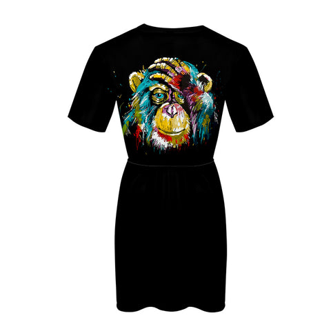 Image of Women's Fashionable Black 3D Print Cartoon Orangutan Dress
