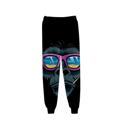 Image of Unisex Fashionable Black 3D Print Cartoon Orangutan Pants