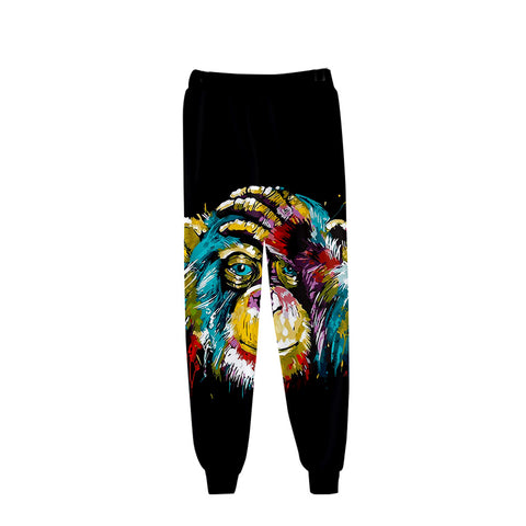 Image of Unisex Fashionable Black 3D Print Cartoon Orangutan Pants