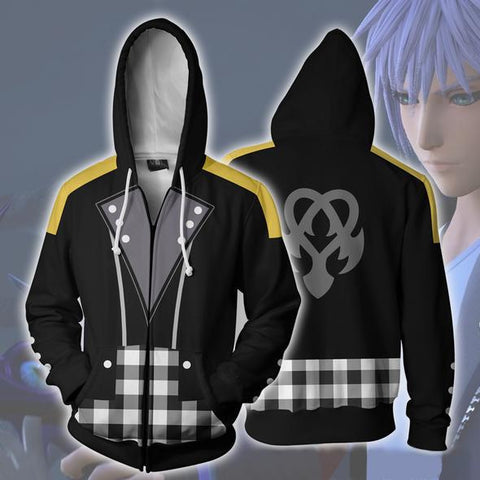 Image of Kingdom Hearts  Riku Keyblade Hoodies - Zip Up Black-yellow Hoodie