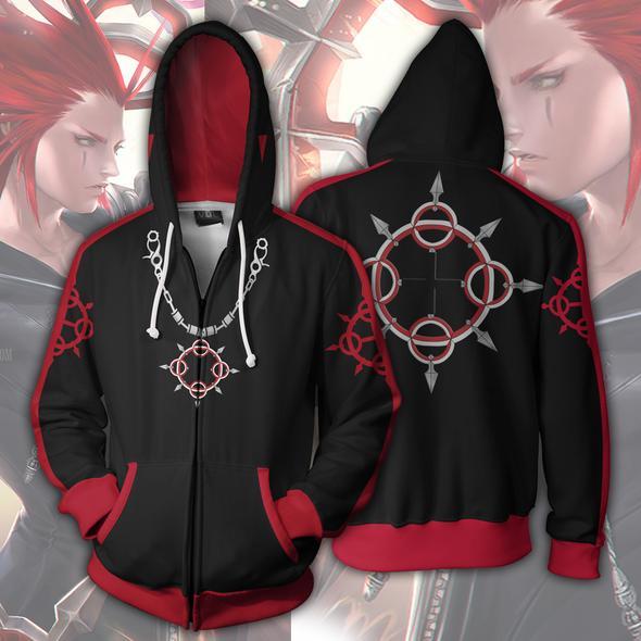 Kingdom Hearts Axel Hoodies - Zip Up Black-red Hoodie